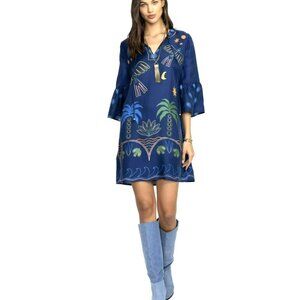 Johnny Was Jade Lorianne Mini Shift Dress Vibrant Tropical Medium NWT